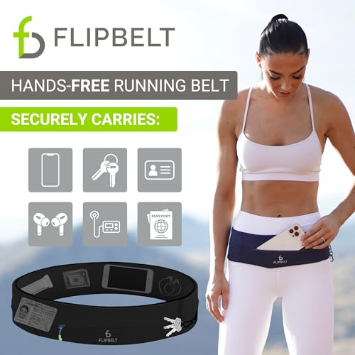 FlipBelt Zipper Running Belt, Waist Pack for Fitness and Running, US Company - color: Black, size: Large