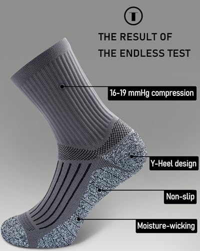 Elite Cushioned Compression Mid-crew Socks 4-Pack for Youth Women Men - color: Gray (4 Pairs), size: Large