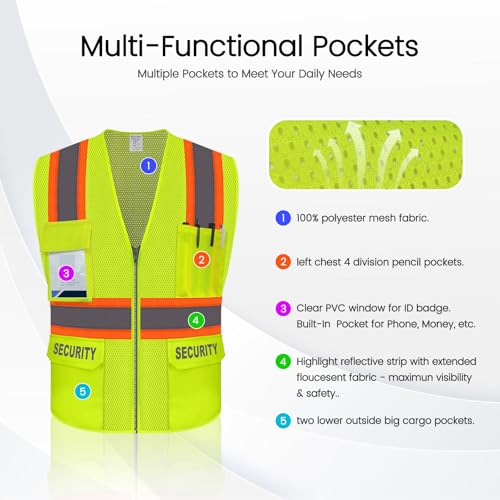 Security Vest for Men, Hi Vis Mesh Safety Vest, Yellow, 4XL - color: Yellow-security, size: 4X-Large