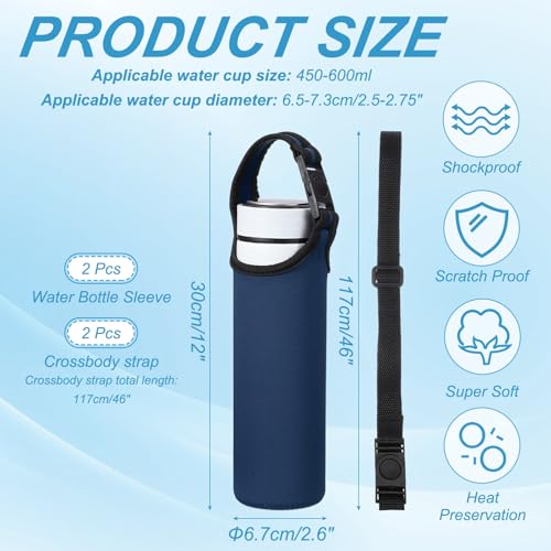 uxcell 2pcs Neoprene Water Bottle Sleeve, 15.5-20oz Insulated Water Glass Bottle Carrier Bag Collapsible Drink Bottle Sleeve Cover Holder with 2 Straps, Navy Blue - color: Navy Blue