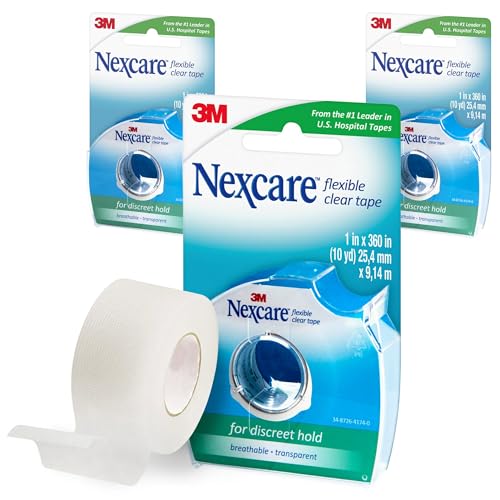 Nexcare Flexible Clear Tape, Waterproof Transparent Medical Tape, 1 in x 10 Yds, 1 Count (Pack of 3) - size: 1 Count (Pack of 3)