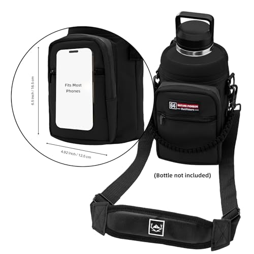 NATURE PIONEOR 26-128 oz Insulated Water Bottle Carrier Holder with Strap - color: Black, size: 64oz
