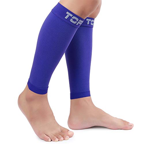TOFLY Calf Compression Sleeve 20-30mmHg 1 Pair Footless For Men & Women - color: Navy Blue, size: Large (1 Pair)
