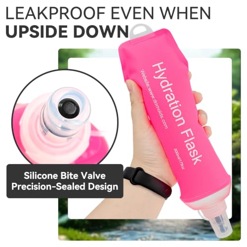 2 Pack 500ml Soft Flask, Shrink As You Drink Collapsible Water Bottles for Running Vest & Hydration Pack, BPA-Free Leak-Proof TPU Folding Bottle for Hiking Cycling Climbing Jogging-Pink - color: Pink