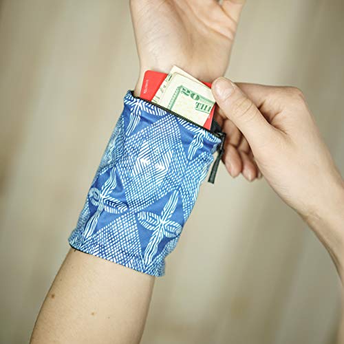 Travel Wrist Wallet Pouch With Zipper Pocket For Cash, Cards, Money. Made For Travel, Running, Walking & Hiking - Maui Blue/Black - color: Maui Blue / Black