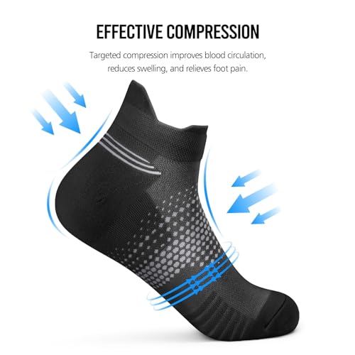 PAPLUS Ankle Compression Socks for Women, 6 Pairs Cushioned Running Socks - color: Black（6 Pairs）, size: Small-Medium
