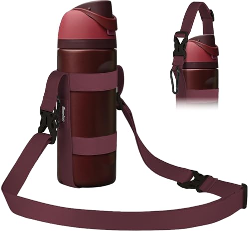 EasyAcc Water Bottle Holder Strap Sling, for Owala FreeSip 24 32 40 oz, Hydro Flask, Cirkul, Yeti, Stanley Flip, Universal Water Bottles, with Carabiner, for Walking Curise Travel (Bottle Excluded) - color: Black Cherry