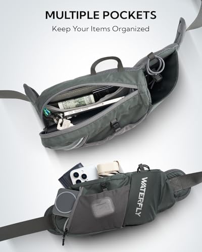 WATERFLY Water Bottle Fanny Pack, Hiking Hydration Belt for Women Men - color: Gray