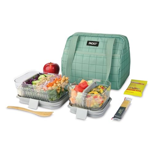 PackIt Freezable Hampton Lunch Bag, Sports Grid Sage - color: Sports Grid Sage