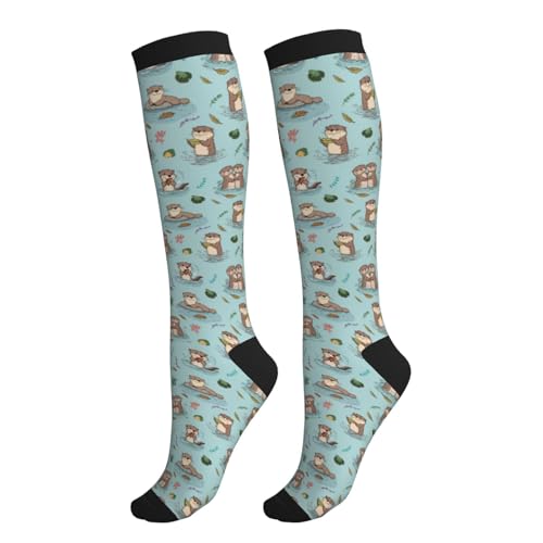 Compression Socks Knee High Circulation Support Socks For Women Men Athletic Running Hiking Travel - color: Otters