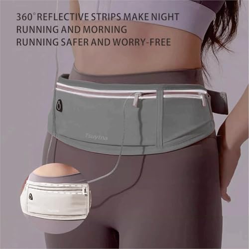 Running Belt for Women & Men - Slim Phone running belt with Water-Resistant Phone Holder, 3 pockets Adjustable Waist Strap, Reflective Safety Design for Running, Hiking, Travel，Fitness (Grey) - color: Hidden Blue