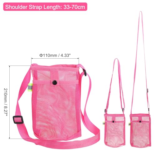 Uxcell Water Bottle Holder With Adjustable Shoulder Strap, Carrier Bag, Mesh Crossbody Carrier With Pocket for Sports, Hiking, Walking, Travel - color: Rose Red