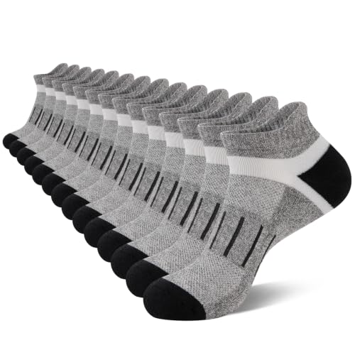 COOPLUS Mens Cushioned Ankle Running Socks Athletic Low Cut Moisture Wicking Cotton Short Sports Socks 7 Pairs - color: 7 Pairs Light Gray