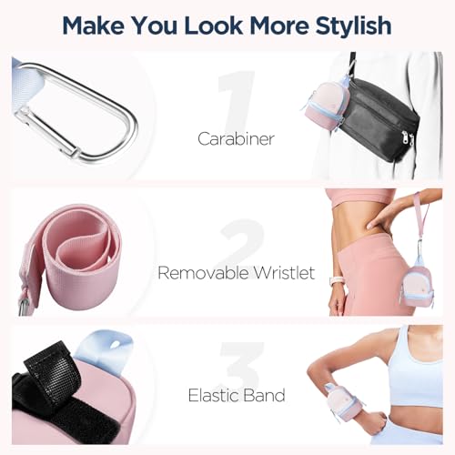 Babysun Mini Backpack Keychain Wristlet Pouch Small Change Coin Purse Cute Zipper Wallet With 3 RFID Card Slots For Women/Men Airpods Cosmetics - color: Pink Blue