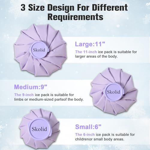 Ice Packs for Injuries Reusable, 3 Sizes, Purple - color: Purple