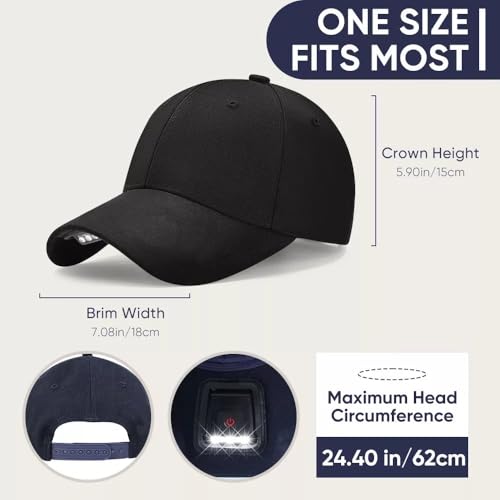 Baseball Cap with Light, Hands Free LED Baseball Cap with 5 LED Battery Powered Headlamp Hat Flashlight Hat - color: Navy Blue