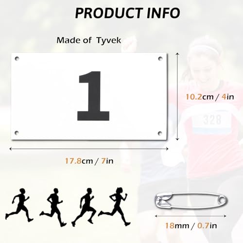 TRIWONDER Race Bibs Running Numbers with Safety Pins, Tyvek 4"x7" Large Numbers 1-500 for Marathon Runners Events Sports Games - color: Black&white [4"x7"] 1-500