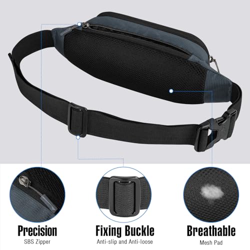WATERFLY Fanny Pack Waist Bag: Small Hip Pouch Bum Bag Fannie Pack Phanny Fannypack Waistpack Bumbag Beltbag Sport Slim Fashionable for Jogging Hiking Hiker Woman Man - color: Grey