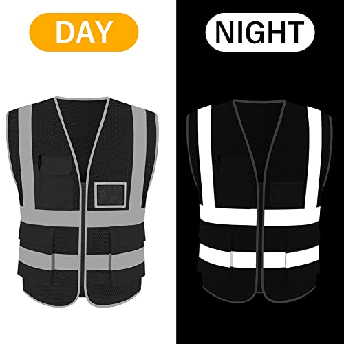 HYCOPROT High Visibility Mesh Safety Reflective Vest with Pockets and Zipper, Meets ANSI/ISEA Standards - color: Black, size: 3X-Large