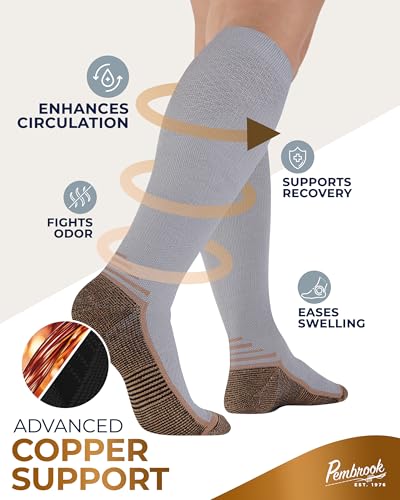 Pembrook 3 Pairs Copper Compression Socks 15-20 mmHg | Graduated Support - color: Black/ White/Gray - 3 Pairs, size: Large