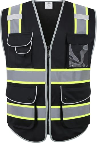 JKSafety Safety Vest for Men Women Reflective Hi Vis JK901 Black S - color: Black Yellow Strips, size: Small
