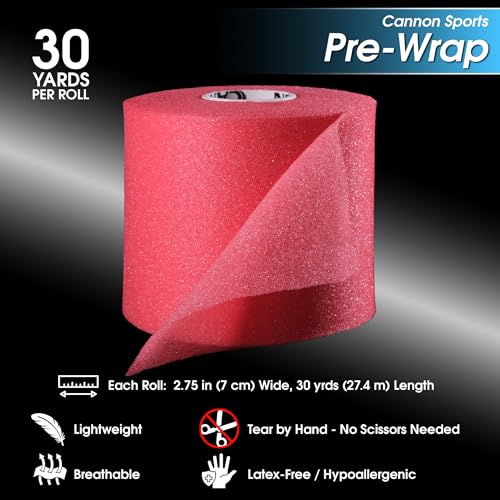 Cannon Sports Pre Wrap Foam Underwrap - 2 Pack, 2.75" x 30 Yards Per Roll (60 Total Yards) - Athletic Underwrap for Sports Tape, Training & Exercise (Red) - color: Red