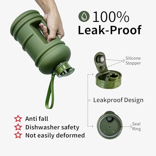 TOOFEEL 2.2 Liters Gym Big Sports Water Bottles for Men - Reusable BPA Free Plastic Clear Water Jug - Unique Water Bottles, Comfurtable to Touch and Easy to Clearn - Matte Olive Water Boottle - color: Matte Olive bottle, style: 74 oz water bottle