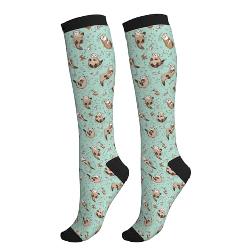Compression Socks Women Knee High Support Circulation Stockings for Running Cycling Flying - color: Otter