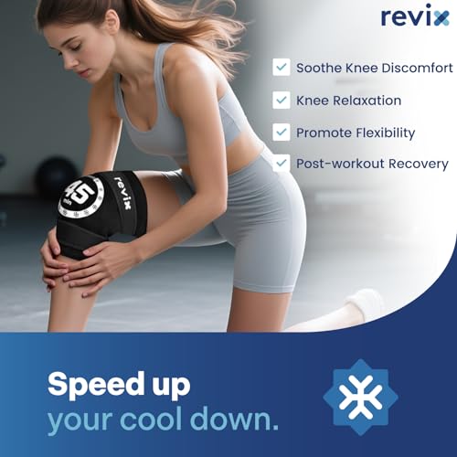 REVIX 2 Packs Knee Ice Pack Wrap, 45-Minute Long Lasting Ice Pack for Knee with Ice Grid Gel Design and REVIX Ice Packs for Injuries Reusable, 2 Packs Hot and Cold Pack with Adjustable Strap