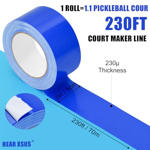 230 ft Pickleball Court Tape, 2 in Wide x 76.7 yd Long Court Marking Kit for A Complete Pickleball Court, Durable Floor Marking Tape for Outdoor and Indoor Use - style: Blue 1PC
