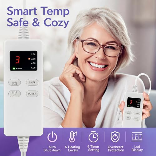 Electric Heating Pad for Back & Period, 6 Heat Settings Auto Off - color: Light Purple, size: 12'' x 24''