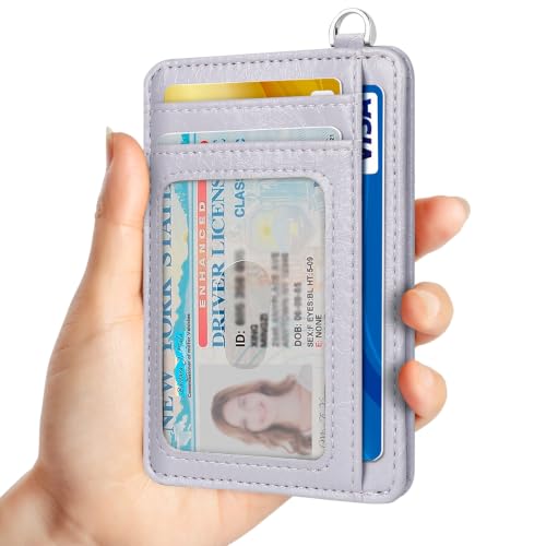 Slim Minimalist Front Pocket Wallet, RFID Blocking Credit Card Holder Wallet with Integrated D-Shackle for Men Women - color: Glossy Violet Pale