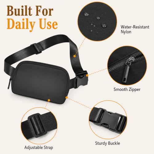 Fanny Pack, Adjustable Crossbody Waist Bag, Black - color: Black