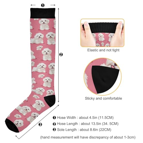 Snowflake Red Christmas Compression Sock for Women Men Funny Support Knee High Socks Running,Nurses,Travel - color: Maltese Dogs