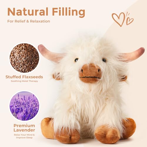 Microwavable Highland Cow Stuffed Animals, Heatable & Coolable Plush Toys - style: A-White Highland Cow
