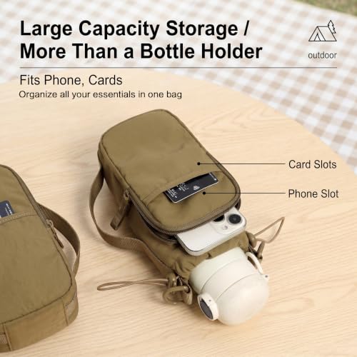 Water Bottle Holder with Strap, Crossbody Sling Bag for Walking Hiking - color: Olive Green