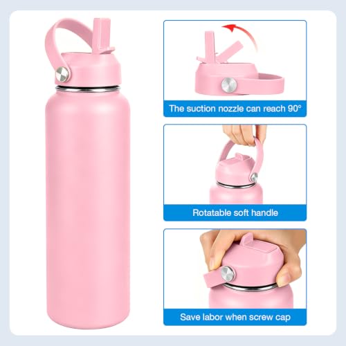Straw lid for Hydroflask Wide Mouth Water bottle,Flex Straw Lid compatible with Hydro Flask 12 16 18 20 32 40 64 oz,Sports Straw Cap Flip Top Lid Water Bottle Lid Accessories… - color: Pink 2