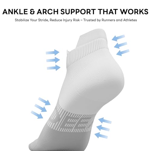 6 Pairs Ankle Compression Socks Women Men 15-20 mmHg Low Cut Athletic Running Arch Support for Travel Nurses Flight - color: Two-tone White