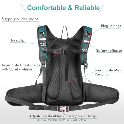 Mothybot Insulated Hydration Backpack Pack with 3L BPA Free Leak Proof Water Bladder, Large Storage Lightweight Hiking Daypack with Waist Pouches & Cooler Layer, for Running, Biking, Camping, Festival - color: Matte Emerald