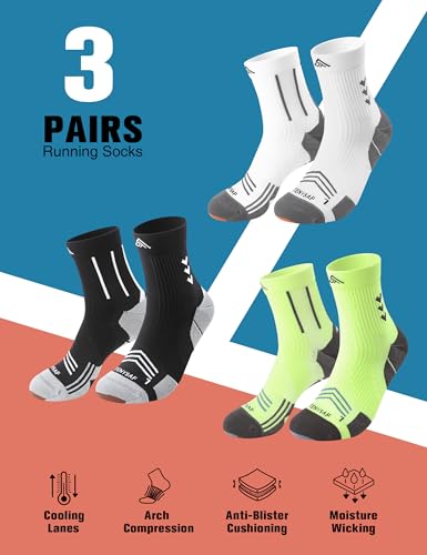 Mens Compression Running Socks: 360° Targeted Support Secure Fit - color: D-black White Green, size: 6-9