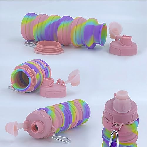 Collapsible Water Bottles Travel water bottle Sports Portable Sport Water Bottle Reusable Water Bottles comes with mountaineering Buckle 500ml silicone Water-proof camping water bottle - color: Light grey+Pink, style: 2 pack