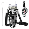 Water Bottle Carrier Bag for Stanley Cup 40oz/30oz with Phone Pocket, Neoprene Water Bottle Holder with Adjustable Shoulder & Handle Strap, Stanley Cup Accessories for Walking Travel Gym - color: Cow Print