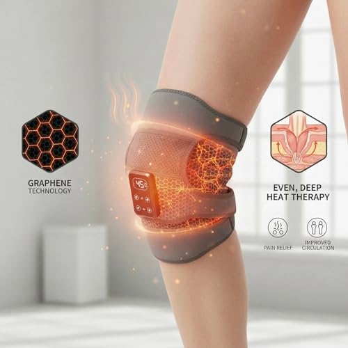 Knee Massager for Pain Relief with Heat, Heated Knee Brace Wrap, Cordless Knee Massager with 5 Heat Levels & 3 Vibration Modes, for Knee Shoulder Elbow, Hot & Cold Gel Pack, Gift for Mom Women Men