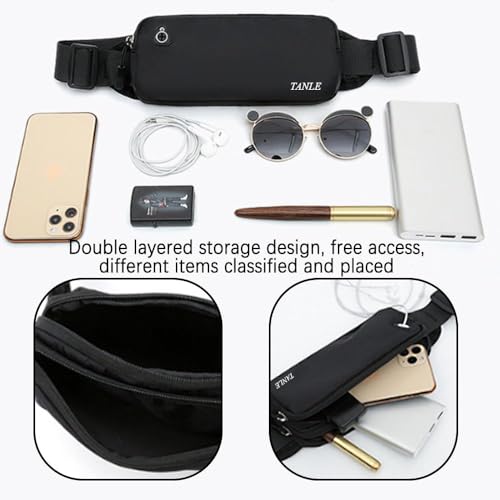 2PCS Waterproof Fanny Pack Waist Bag, Slim Sport Hip Pouch Bum Bag with Headphone Hole & Adjustable Strap, Lightweight Fannypack for Running Hiking Travel Women Men