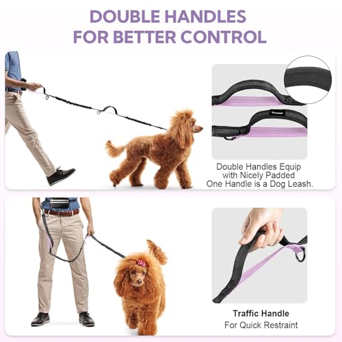 Hands Free Dog Leash for Two Dogs Walking, Running - color: Black/Purple, size: Large