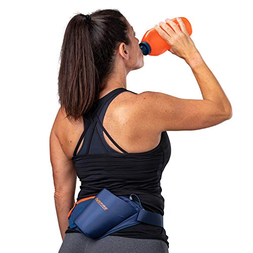 Nspire Hydration Waist Pack Bottle with 18oz Flask and Storage Area – Running, Hiking, Walking, Camping, Cycling, True Navy/Tigerlily