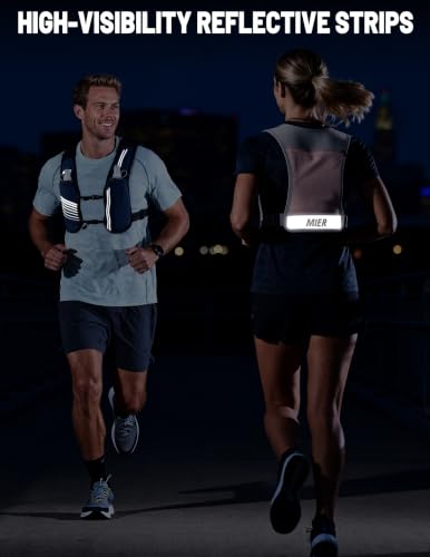MIER Running Hydration Vest for Women Men, 500ml Soft Flask & Phone Holder - color: Black, size: Medium-Large