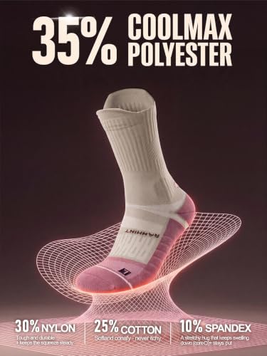 Coolmax Running Socks for Women Stay Dry Cloud Cushioned Compression - color: Pink, size: 11-14