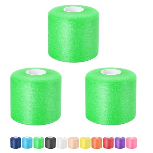 Pre Wrap Athletic Tape 3 Pack, 2.76 Inch x 30 Yards Foam Underwrap, Green - color: Green