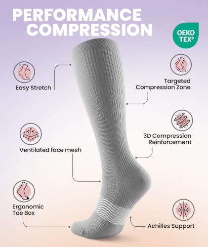 PULIOU Compression Socks for Women Men 15-20 mmHg Easy On Off,2 Pairs - color: Grey, size: Large-X-Large